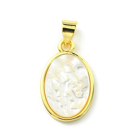 Rack Plating Brass Pave Natural Shell Pendants KK-A204-01A-03G-1