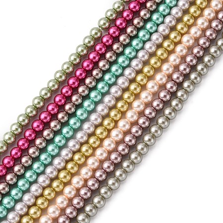 Eco-Friendly Dyed Glass Pearl Bead Strands HY-A008-6mm-RB-M-1