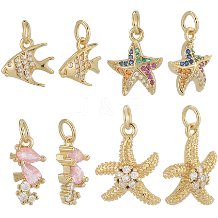 12Pcs 4 Style Brass Micro Pave Cubic Zirconia Pendants KK-BBC0019-51-1