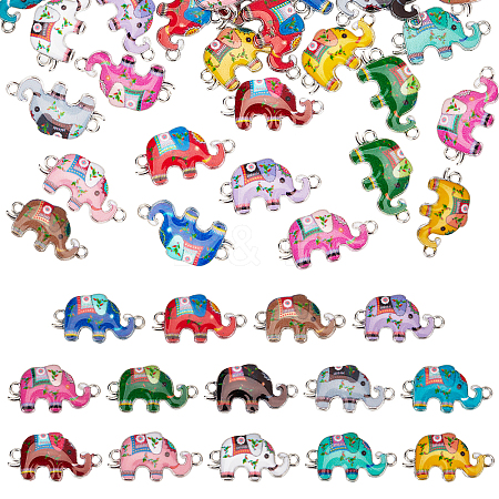 CHGCRAFT 56Pcs 14 Colors Zinc Alloy with Enamel Elephant Connector Charms FIND-CA0005-18-1