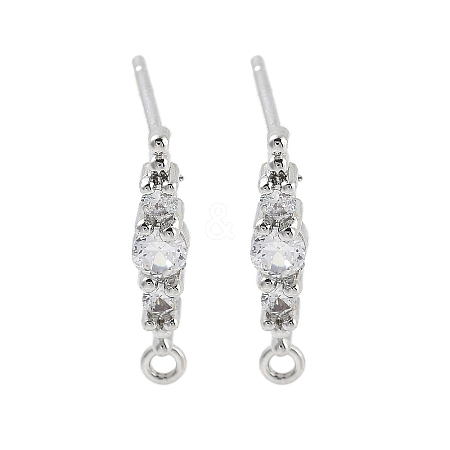 Brass Clear Cubic Zirconia Stud Earring Findings KK-A238-02C-P-1