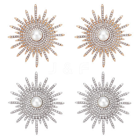 4Pcs 2 Colors Sun Alloy Rhinestone Lapel Pins JEWB-ME0001-14-1