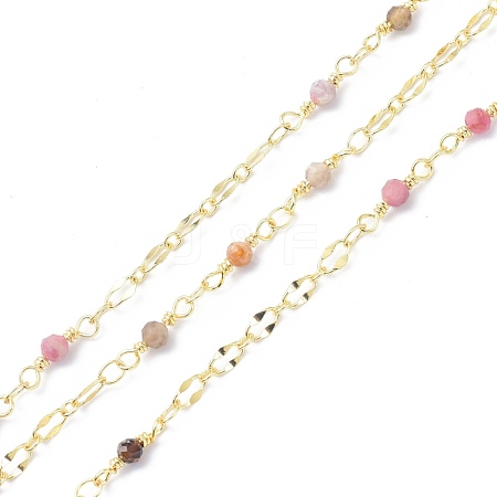 Brass & Natural Tourmaline Handmade Beaded Chain CHC-D029-15G-10-1