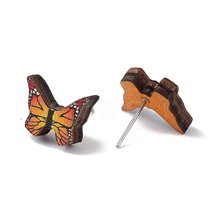 Natural Wood Stud Earrings EJEW-C013-01C-1