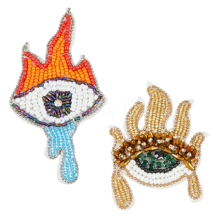 SUPERFINDINGS 2Pcs 2 Style Fire & Eye & Teardrop Plastic & Rhinestone Beading Appliques DIY-FH0001-07-1