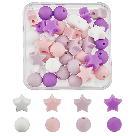   40Pcs 8 Style Food Grade Eco-Friendly Silicone Beads SIL-PH0001-06A-1