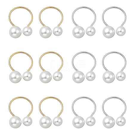 12Pcs 2 Colors Resin Imitation Pearl Finger Rings RJEW-GO0001-07-1