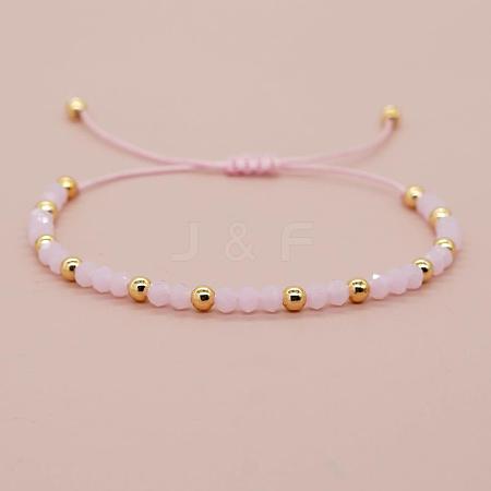 Glass & Brass Round Beads Braided Bead Bracelets LS-RD6595-4-1