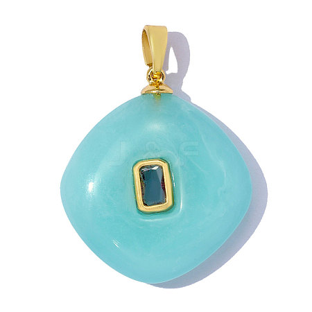 Brass Micro Pave Dark Turquoise Cubic Zirconia Pendants CU-OY001-60G-1