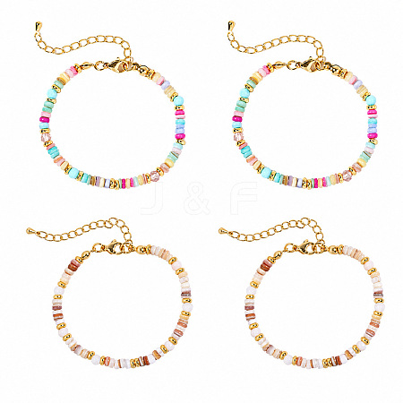 2 Colors Bohemian Dyed Natural Shell Heishi Beaded Bracelet Sets MF5991-8-1