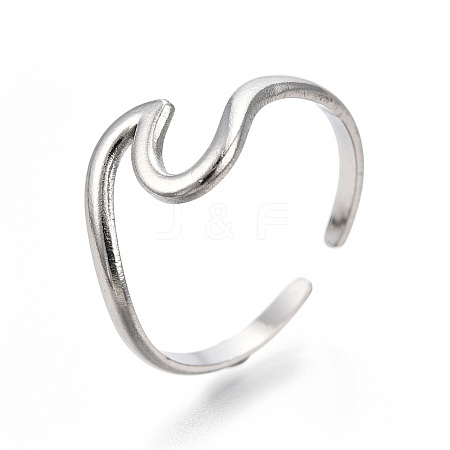 Non-Tarnish 304 Stainless Steel Sea Wave Cuff Rings X-RJEW-N038-115P-1