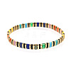 Bohemian Style Rainbow Tila Glass Bead Woven Stripe Bracelet for Women HA7493-4-1