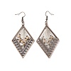 3 Pairs 3 Style Half Ring & Triangle & Rhombus Cotton Braided Dangle Earrings and Hoop Earrings with Wood Beads EJEW-P200-02R-3