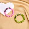 Hot Pink Gold Natural Yellow Jade Round Beaded Stretch Bracelet BJEW-SW00077-05-2