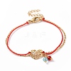 Gold Plated 304 Stainless Steel Heart Link Bracelet with Glass Beads Charms for Women STAS-E154-05G-02-1