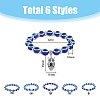 FIBLOOM 6Pcs 6 Style Resin Evil Eye Beaded Stretch Bracelets Set with Alloy Charms BJEW-FI0001-50-2