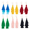 ANATTASOUL 6 Pairs 6 Colors Cotton Triple Layer Tassel Dangle Earrings EJEW-AN0001-64-1