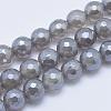 Electroplated Natural Grey Agate Beads Strands G-G724-8mm-1