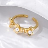 Flower Brass Open Cuff Rings for Women RJEW-G341-01G-3