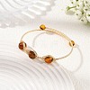 Natural Amber Horse Eye Herringbone Wire-Wrapped Open Cuff Bangles BJEW-JB14461-1