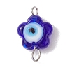 Handmade Blue Evil Eye Flower Lampwork Links Connector Charms PALLOY-JF02845-1