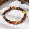 Natural Striped Agate & Wood Round Beads Stretch Bracelets for Men Women BJEW-JB12356-01-1