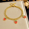 304 Stainless Steel Enamel Red Strawberry Charm 2-Strand Bracelets for Women WG018B1-01-1