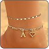 Brass Crystal Rhinestone Letter Heart Charm Double Layer Anklets for Women FS-WG41372-01-1