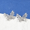 Butterfly Brass Micro Pave Cubic Zirconia Stud Earrings EJEW-M082-17P-01-2