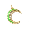 Moon Rack Plating Brass Micro Pave Cubic Zirconia Enamel Pendants KK-G504-06G-01-1