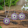 Flower Alloy Enamel Pendant Necklaces & Dangle Earrings Sets WG8932C-01-2