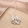 Women Silver Color Plated Brass Cubic Zirconia Tree Pendant Necklace NJEW-BB01561-3