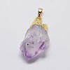 Natural Amethyst Nuggets Golden Plated Pendants G-P077-36-2