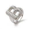Letter Brass Micro Pave Clear Cubic Zirconia Open Cuff Ring for Women RJEW-N046-03B-P-1