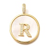 Rack Plating Brass Micro Pave Clear Cubic Zirconia Pendants with Shell KK-M309-42G-R-1