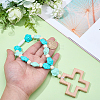 Wood & Silicone Rose Beads Hanging Ornametns HJEW-BM00073-3