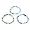 3Pcs 3 Colors Faceted Round Electroplate Glass Beads Stretch Bracelets for Women BJEW-JB11628-2