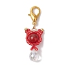 Natural Gemstone & Glass Seed Beaded Cat Pendant Decoration HJEW-MZ00157-3