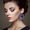 ANATTASOUL 4 Pairs 4 Colors Rhinestone Hollow Square Dangle Stud Earrings EJEW-AN0004-37-5