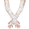 Flower Pattern Polyester Lace Cuff Mesh Long Fingerless Gloves AJEW-WH0455-019-1