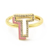 Mixed Color Enamel Initial Letter Adjustable Ring with Clear Cubic Zirconia RJEW-P045-01G-T-2