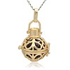 Golden Tone Brass Hollow Round Cage Pendants KK-J235-03G-1