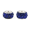 Polymer Clay Rhinestone European Large Hole Beads with Silver Color Plated Brass Cores FPDL-R002-03-2
