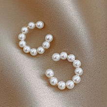 Brass C-shaped Imitation Pearl Earrings for Women FS-WG74036-01