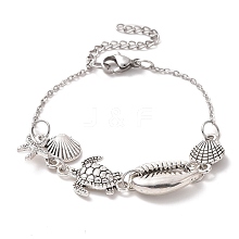 Shell & Starfish & Turtle Alloy Charm Bracelet for Women BJEW-JB09354