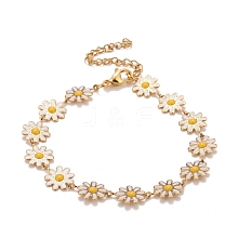 Enamel Daisy Link Chains Bracelet BJEW-P271-01G-01