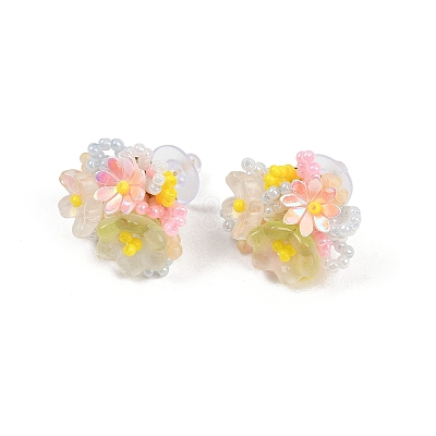 Flower Glass Plastic Stud Earrings FS-WG119A6-03-1