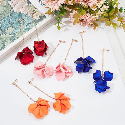4 Pairs 4 Colors Acrylic Leaf Dangle Stud Earring EJEW-AN0001-24-1
