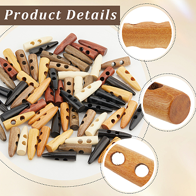 64Pcs 8 Colors 2-Hole Wood Buttons WOOD-GF0002-35B-1