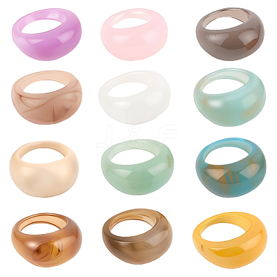 12Pcs 12 Colors Resin Finger Rings RJEW-SC0001-34-1